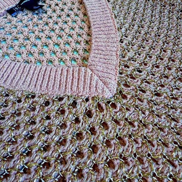 New INC Pointelle Pale Mauve Gold Sweater Women's XL Metallic V Neck Open Stitch - Picture 4 of 14